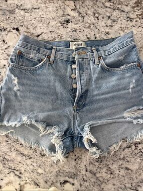 AGOLDE Parker Light Wash Frayed Distressed Denim Shorts size 26